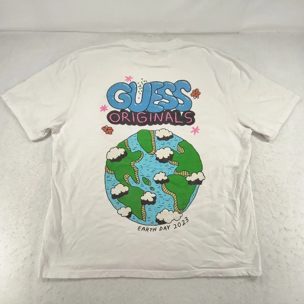 Guess Planet Earth Graphic Short Sleeve Crew Neck Shirt Mens Size Large L White - Picture 9 of 9
